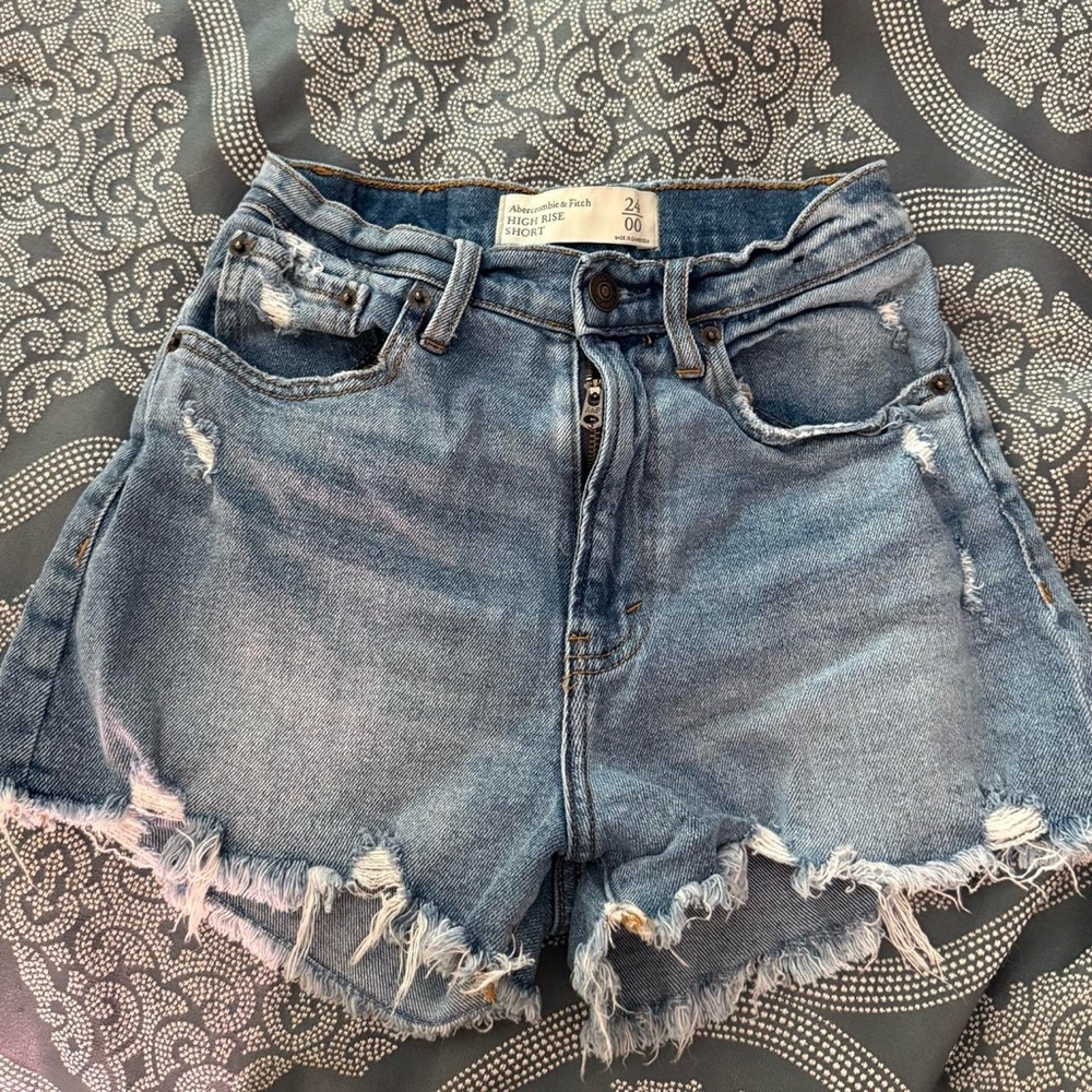 Abercrombie & Fitch Women's Frayed Denim Shorts - Blue